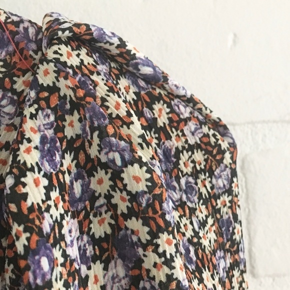 ZARA Mini Dress Floral Print Daisies Ruched Long Sleeve Sz Pleated Lavender XS - Picture 11 of 15